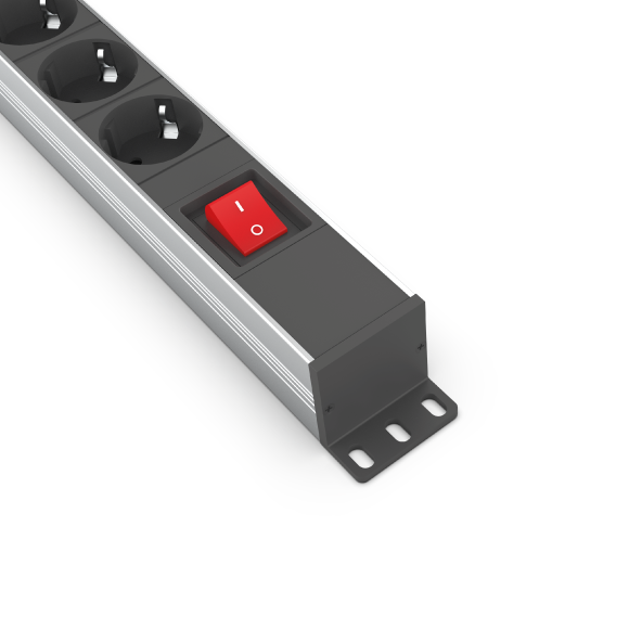 1U Aluminium Power Strip Schuko + Switch / UPS + Switch