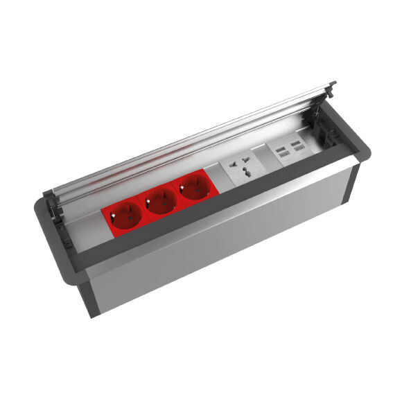 Fırçalı Bas-Aç Çerçevesi FPF 06 -U100- 3 Şebeke +  1 Üniversal Priz  +2 adet  A/C USB Şarj - 1