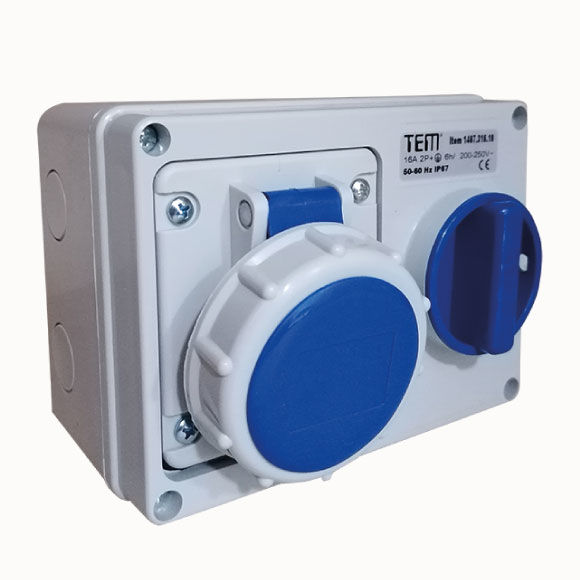 3x16 Horizontal Wall Mounting Socket IP67 Sockets with internal locked switches 