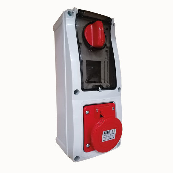4x16 Sigortalı Duvar Prizi İP44 İçten Şalterli Sigortalı Dikey Tip 1644