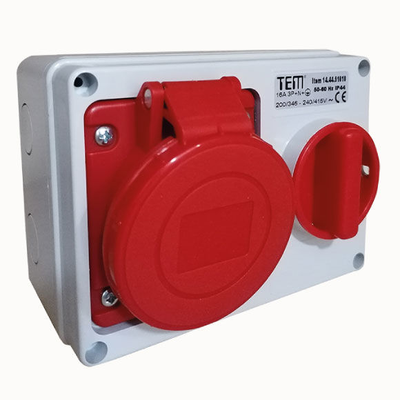 5x16 Horizontal Wall Mounting Socket IP44 Sockets with internal locked switches 