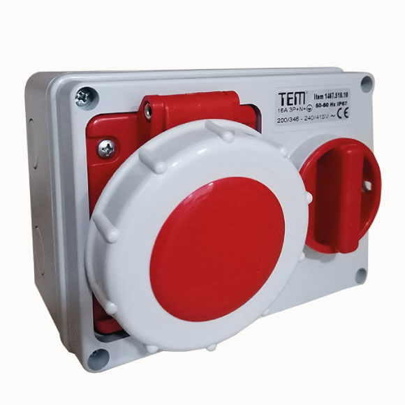 5x16 Horizontal Wall Mounting Socket IP67 Sockets with internal locked switches 