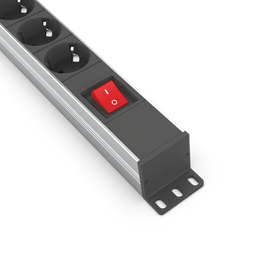1U Aluminium Power Strip Schuko + Switch / UPS + Switch