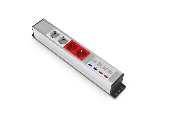 U62 Aluminium Power Strip 2 Schuko + UPS + 2 Cat6 + 2 Cat3 
