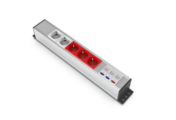 U62 Power Strip 2 Schuko + 3 UPS + 2 Cat6 + 1 Cat3 
