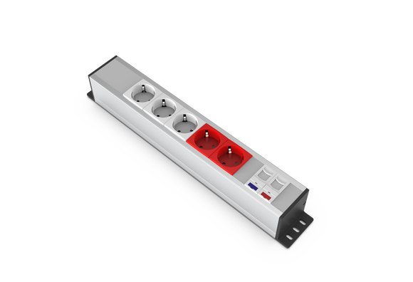 U62 Power Strip 3 Schuko + 2 UPS + 1 Cat6 + 1 Cat3 
