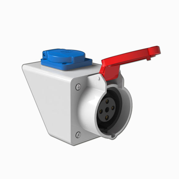 Wall Mounting Socket With Angled Box 3x16A + Schuko 